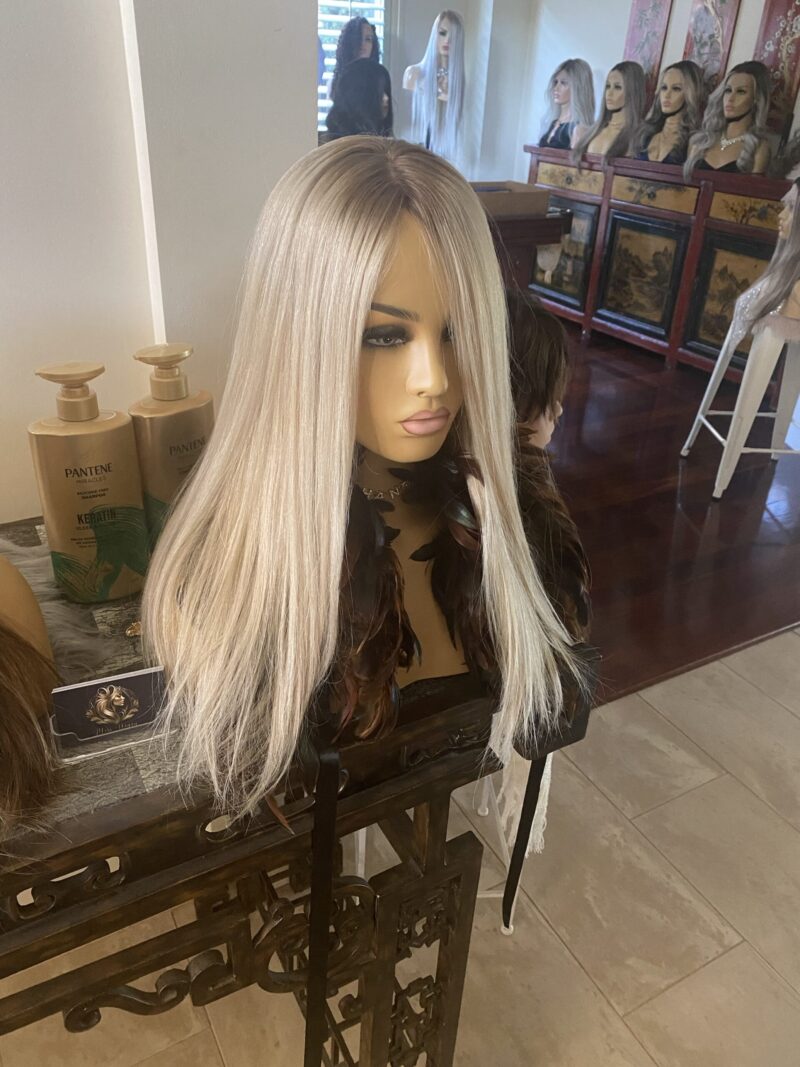 Silk topper 20” virgin hair 7*7 base t9 lightest blonde