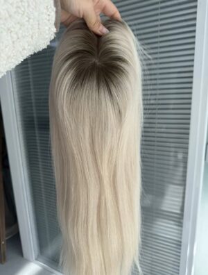 PARIS Silk Topper 8*8 t9 lightest blonde root shadow 20” 150 density virgin human hair